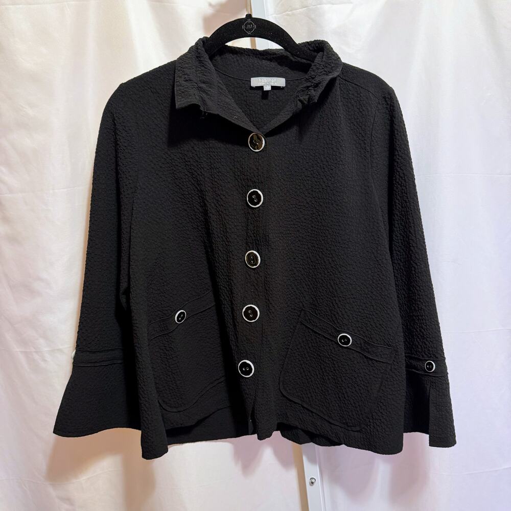 Habitat Small Black Jacket Patch Pockets Crinkle Texture Lagenlook Artsy Blazer